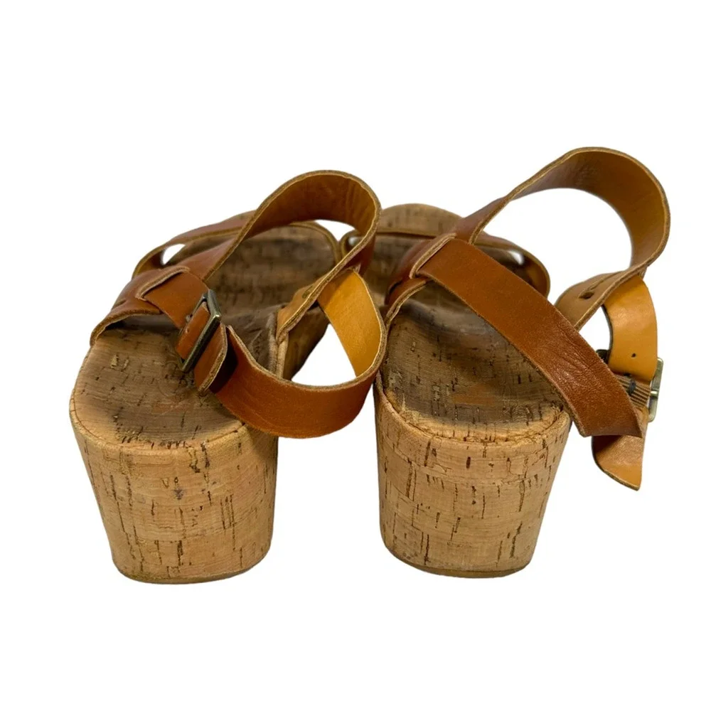 Korks By Kork Ease Platform Wedge Sandals Womens‎ 9 Brown Leather Slingback